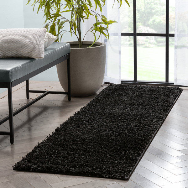 Ebern Designs Berte Modern Solid Black Textured Shag Rug & Reviews ... - Stylish Handsome Textured Shag Rug Design Ideas